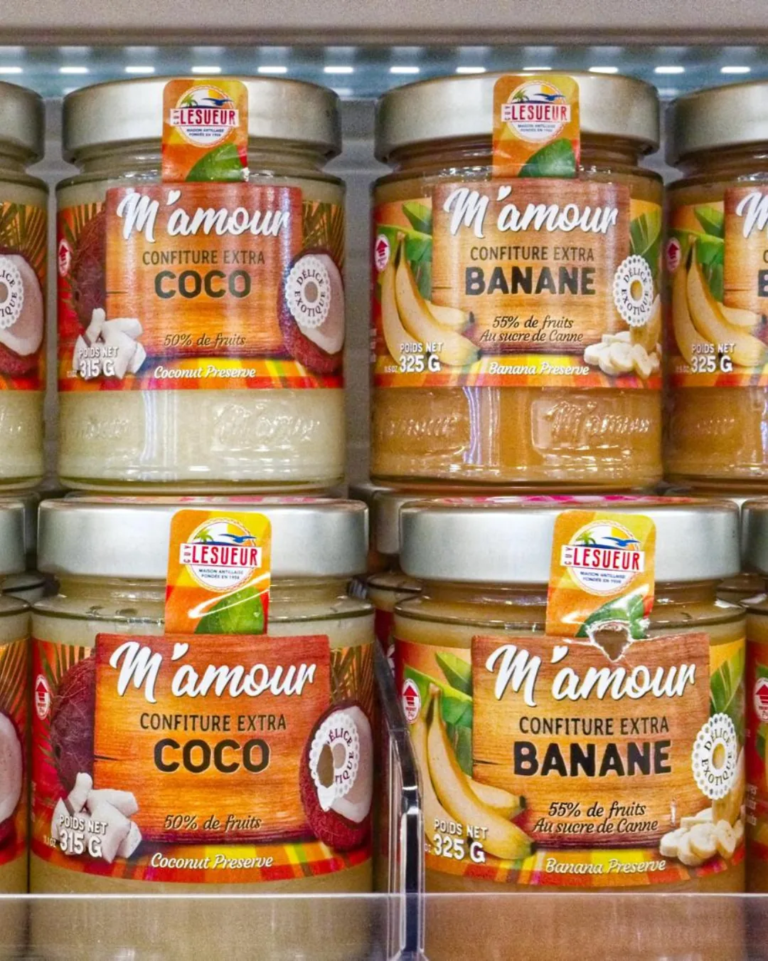 Confitures M'amour coco et banane en rayon chez H.ASIE
